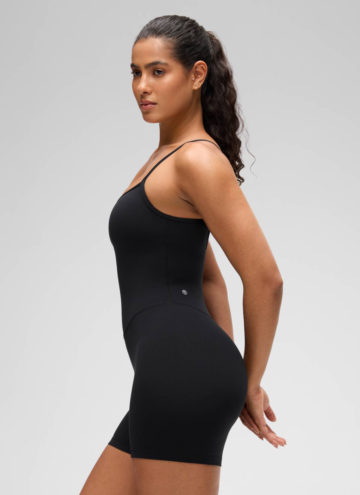 CRZ YOGA Women's Yoga Tight Fit Romper Shorts Bodysuit Jumpsuits Black @model_info:Carol