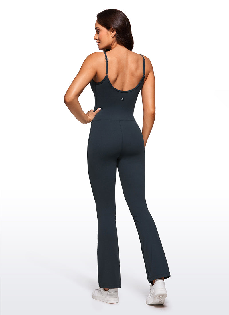 CRZ YOGA Women's Yoga Tight Fit Flare Jumpsuits Build-in Bra Bodysuits True Navy @model_info:CE