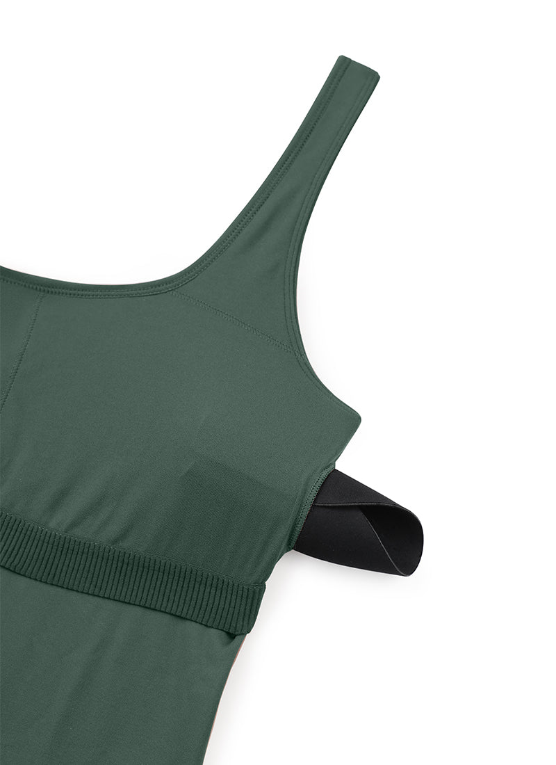 CRZ YOGA Women's Yoga Tight Fit Romper Shorts Bodysuit Jumpsuits Dark Forest Green