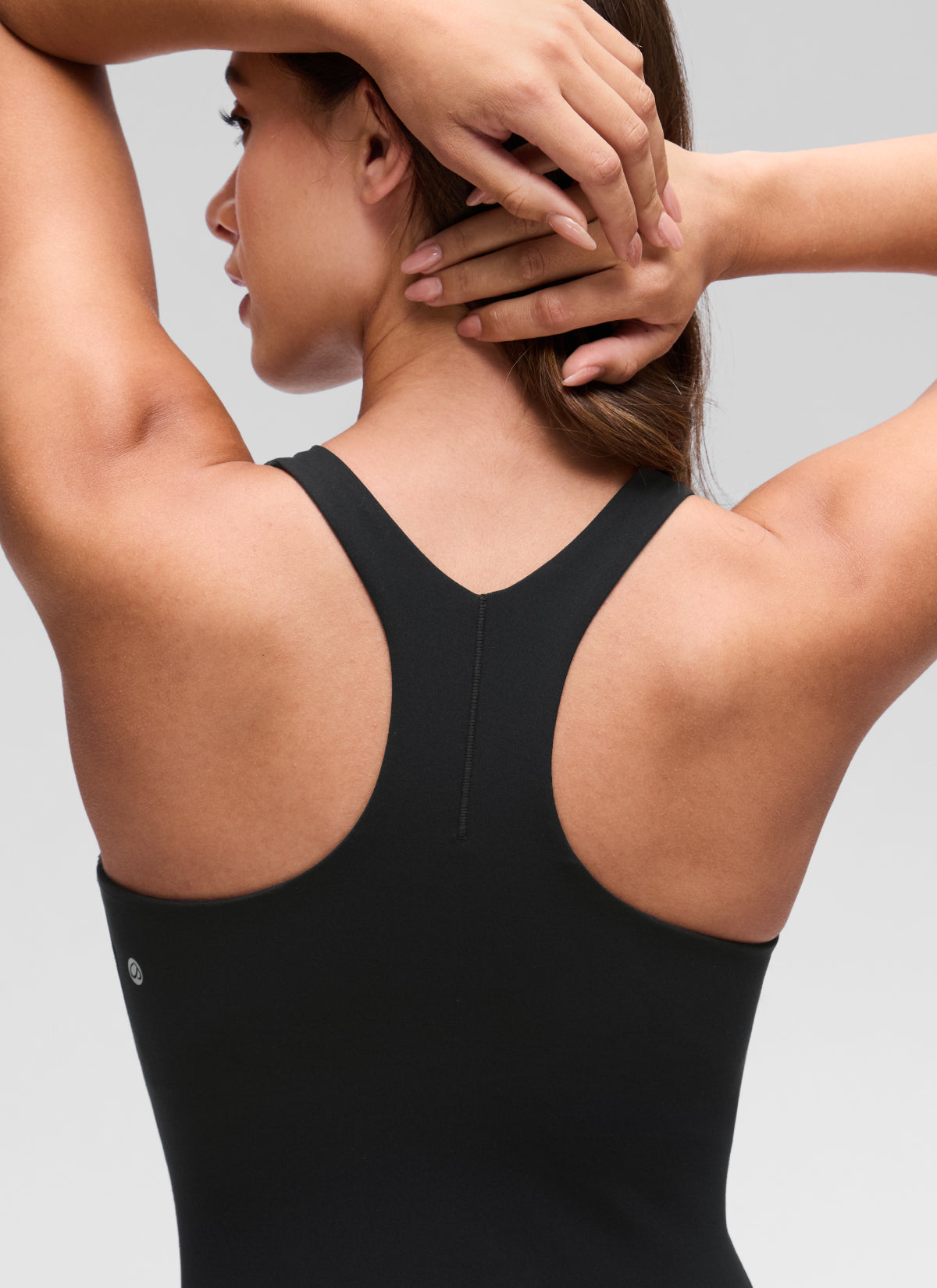 CRZ YOGA Women's Butterluxe Casual High Neck Racerback Mini Dress Black @model_info:Maria