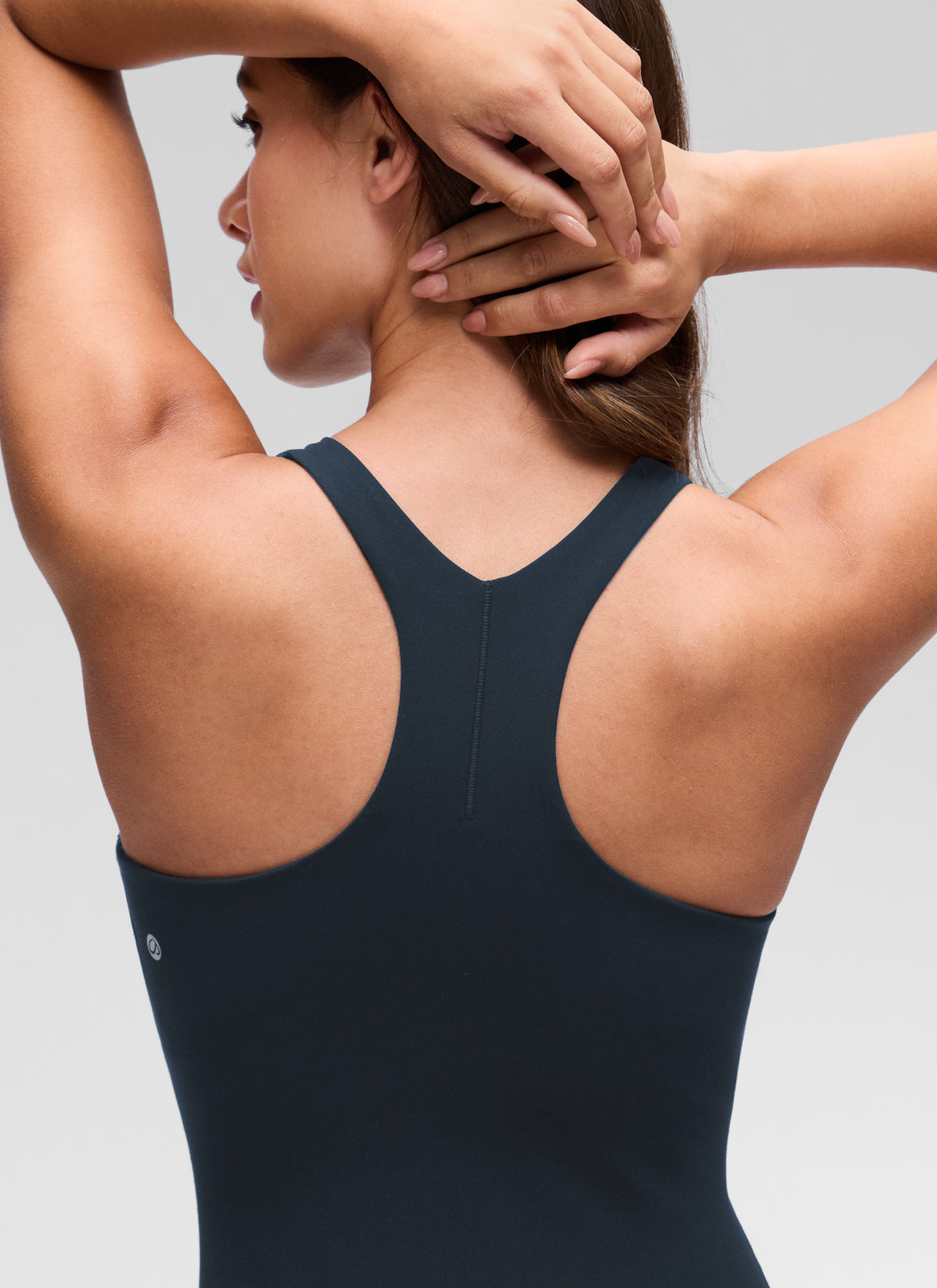 CRZ YOGA Women's Butterluxe Casual High Neck Racerback Mini Dress True Navy @model_info:Maria