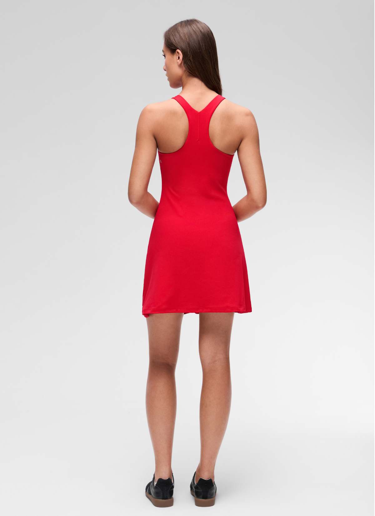 CRZ YOGA Women's Butterluxe Casual High Neck Racerback Mini Dress Aurora Red @model_info:Maria