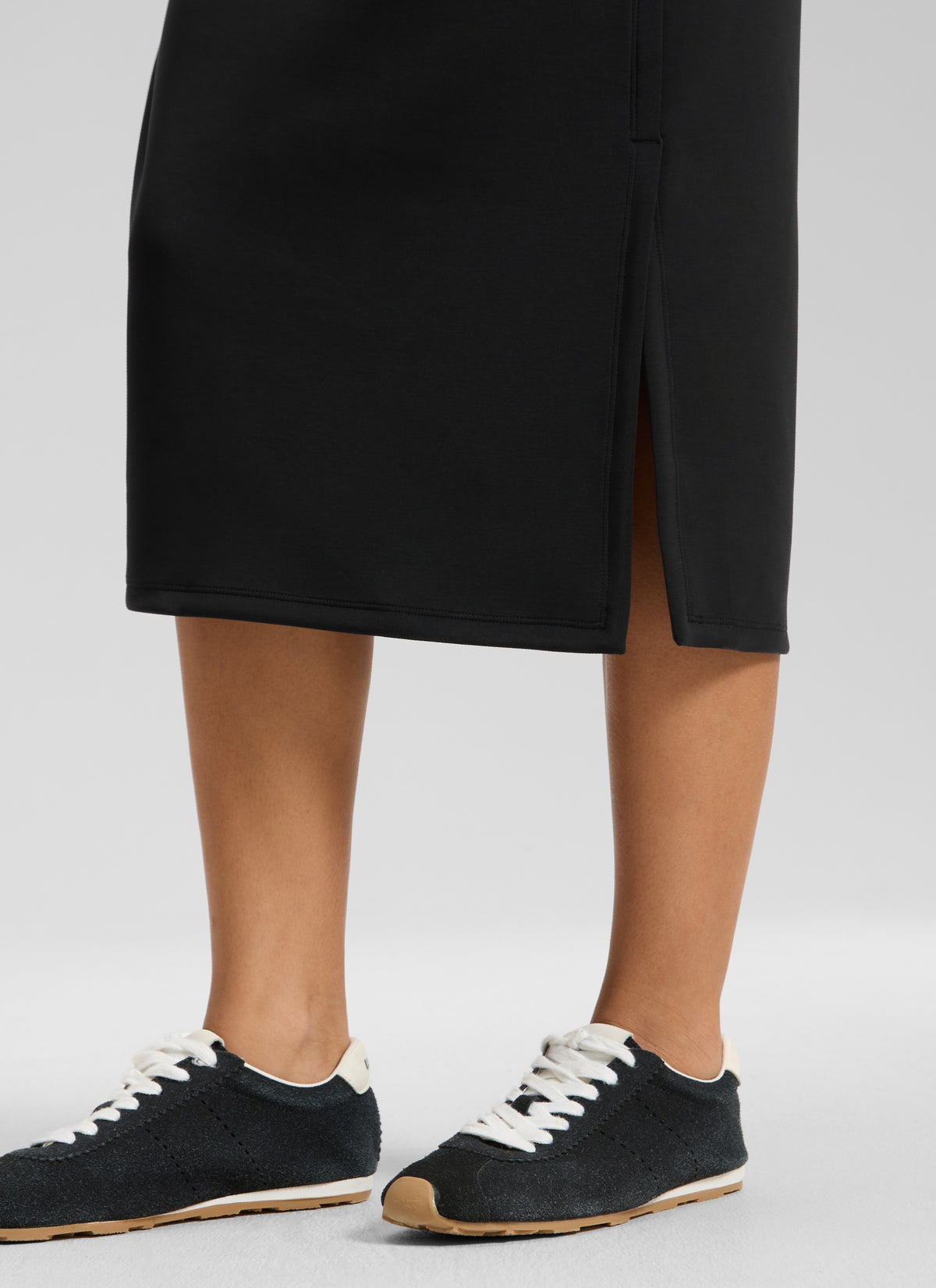 CRZ YOGA Women's SoftAura Midi Pencil Skirts High Waisted Drawstring Black @model_info:L