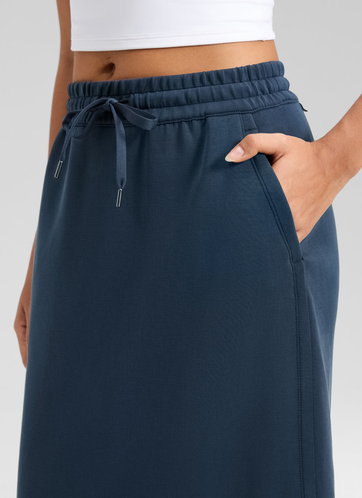CRZ YOGA Women's SoftAura Midi Pencil Skirts High Waisted Drawstring Ink Blue @model_info:L