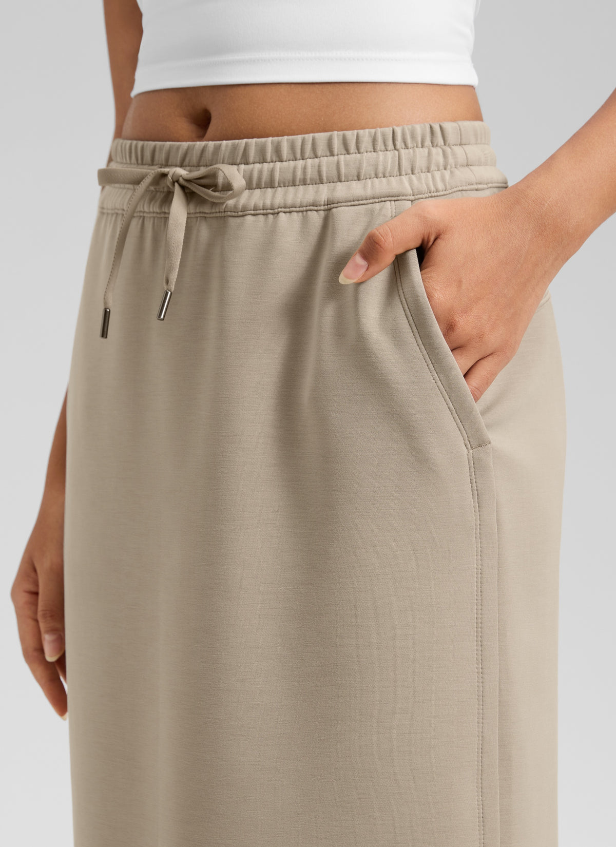 CRZ YOGA Women's SoftAura Midi Pencil Skirts High Waisted Drawstring Oak @model_info:L