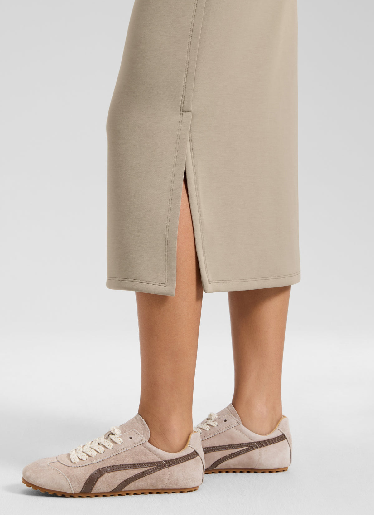 CRZ YOGA Women's SoftAura Midi Pencil Skirts High Waisted Drawstring Oak @model_info:L