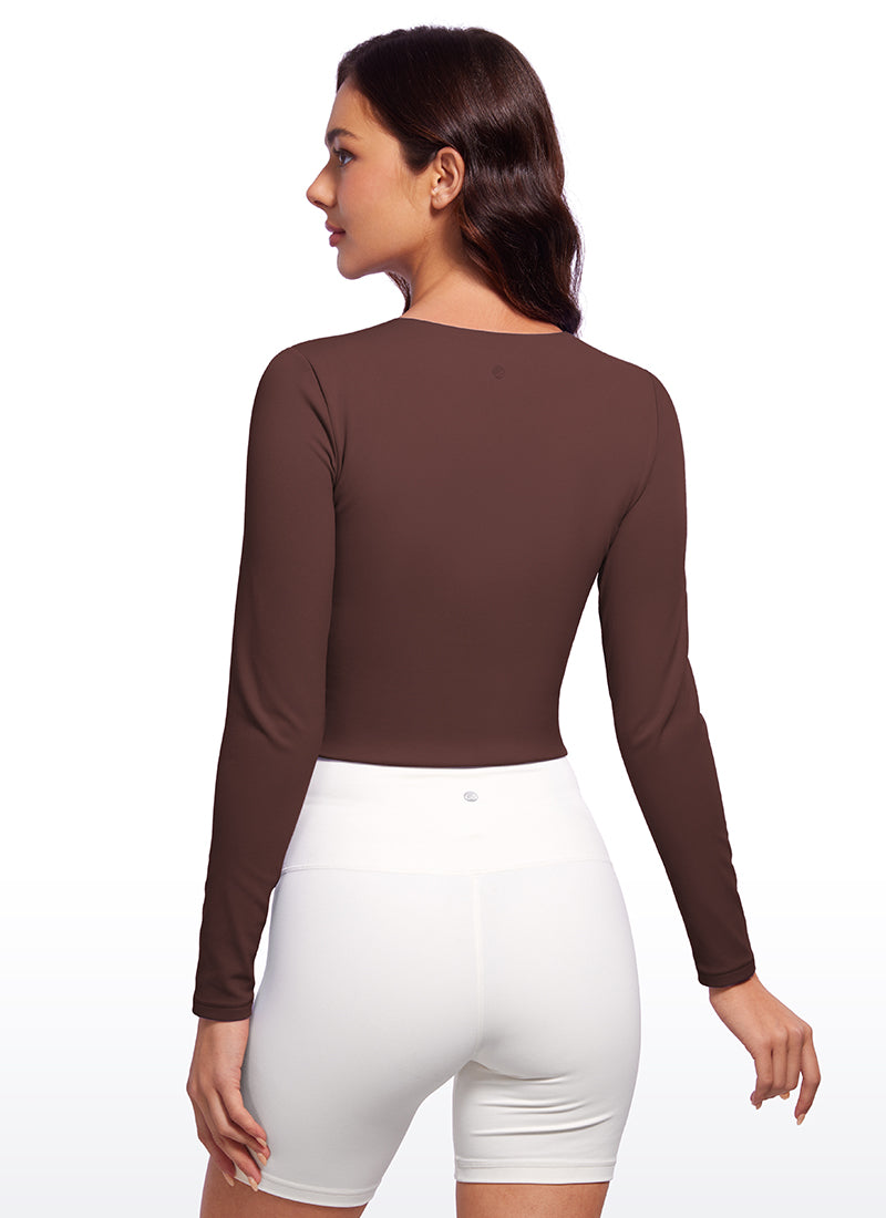 CRZ YOGA Women's Yoga Casual Tight Fit Butterluxe Cropped Long Sleeves Hibiscus Purple
