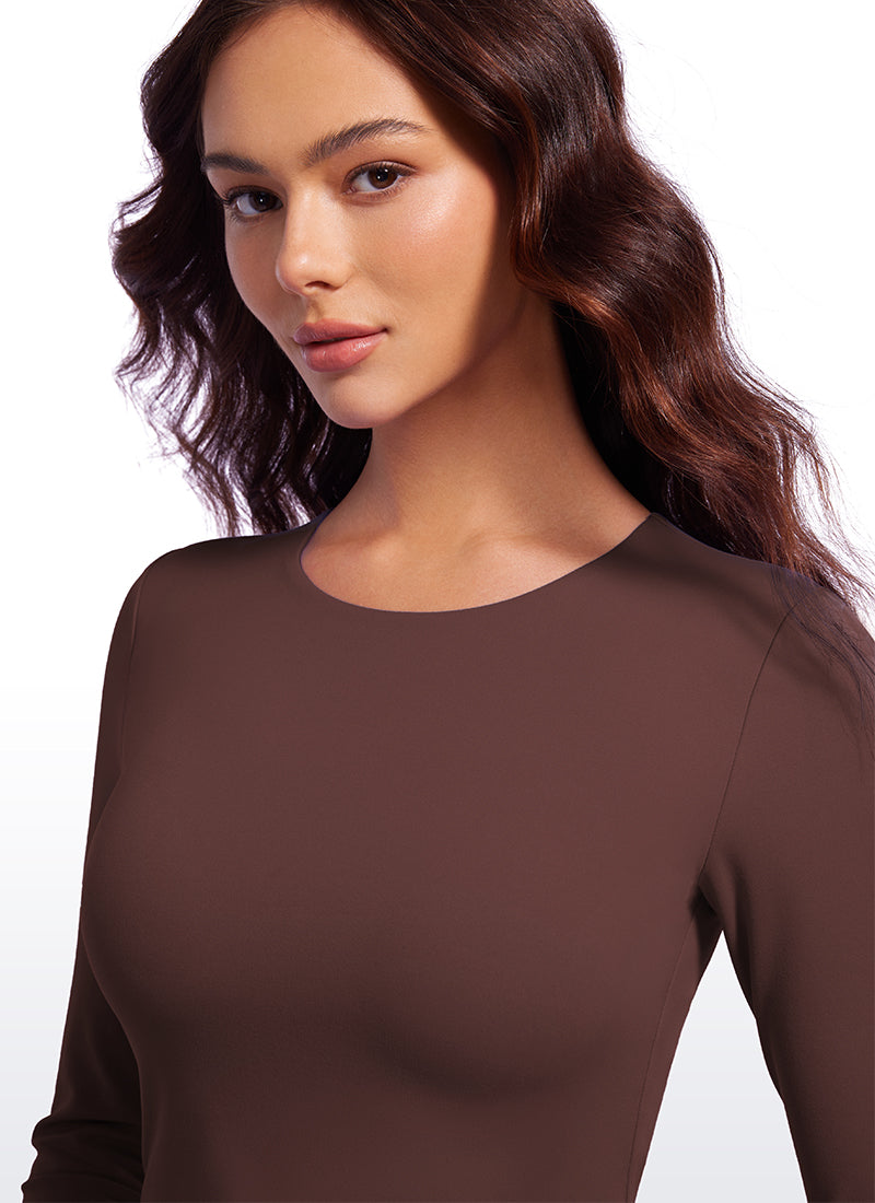 CRZ YOGA Women's Yoga Casual Tight Fit Butterluxe Cropped Long Sleeves Hibiscus Purple